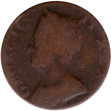 Монета 1 фартинг. 1754 год, Великобритания. Георг II.
