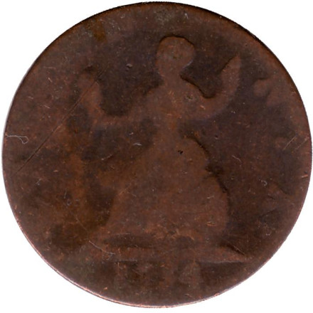 Монета 1 фартинг. 1754 год, Великобритания. Георг II.