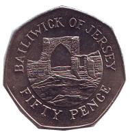 Монета 50 пенсов. 1983 год, Джерси. Замок Гросне. Монета 50 пенсов. 1983 год, Джерси. Замок Гросне.