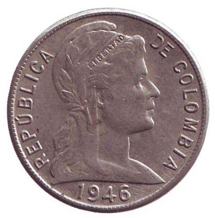 Монета 5 сентаво. 1946 год, Колумбия. Монета 5 сентаво. 1946 год, Колумбия.