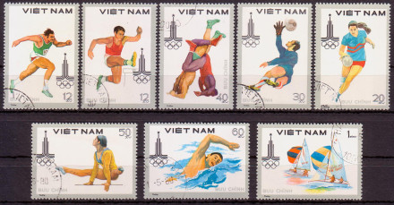 Марки почтовые. Серия из 8 штук. 1980 год, Вьетнам. Летние олимпийские игры "Москва-1980".