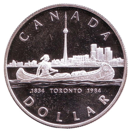 Монета 1 доллар. 1984 год, Канада. Proof. 150 лет городу Торонто.