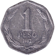 Монета 1 песо. 1997 год, Чили. Бернардо О’Хиггинс. Монета 1 песо. 1997 год, Чили. Бернардо О’Хиггинс.