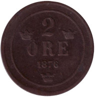 Монета 2 эре. 1876 год, Швеция. Монета 2 эре. 1876 год, Швеция.