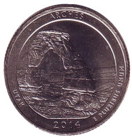 Монета 25 центов (P). 2014 год, США. Национальный парк Арки. Парк № 23. Монета 25 центов (P). 2014 год, США. Национальный парк Арки. Парк № 23.