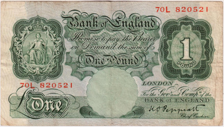 Банкнота 1 фунт. 1928-1948 гг., Великобритания. Подпись K.O. Peppiatt.