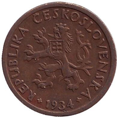 Монета 10 геллеров. 1934 год, Чехословакия.