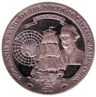Монета 2 фунта, 2003 год, Южная Георгия и Южные Сандвичевы острова. Джеймс Кук. Монета 2 фунта, 2003 год, Южная Георгия и Южные Сандвичевы острова. Джеймс Кук.