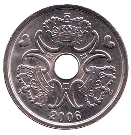 Монета 2 кроны. 2006 год, Дания. Монета 2 кроны. 2006 год, Дания.