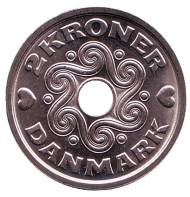 Монета 2 кроны. 2006 год, Дания. Монета 2 кроны. 2006 год, Дания.