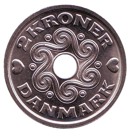 Монета 2 кроны. 2006 год, Дания. UNC.