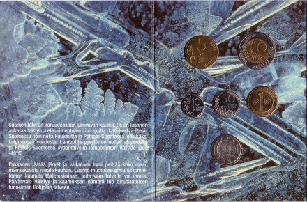 Набор монет Финляндии в буклете (5 шт. с жетоном). 2000 год, Финляндия. (Выпуск 1).