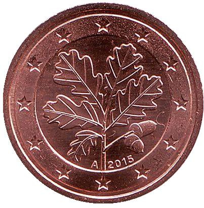 Монета 2 цента. 2015 год (А), Германия.