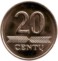 Монета 20 центов. 2010 год, Литва. Монета 20 центов. 2010 год, Литва.