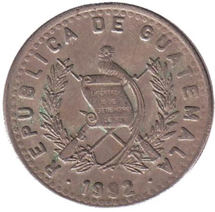 Монета 10 сентаво. 1992 год, Гватемала. Монолит Куирикуа. Монета 10 сентаво. 1992 год, Гватемала. Монолит Куирикуа.