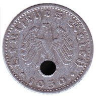 Монета 50 рейхспфеннигов. 1939 год, Германия (Третий Рейх). (G). Монета 50 рейхспфеннигов. 1939 год, Германия (Третий Рейх). (G).