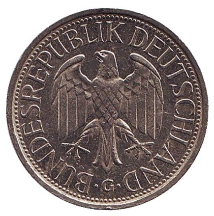 Монета 1 марка. 1979 год (G), ФРГ.