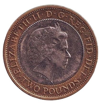 Монета 2 фунта. 2013 год, Великобритания. 150 лет Лондонскому метро. Эмблема. Монета 2 фунта. 2013 год, Великобритания. 150 лет Лондонскому метро. Эмблема.