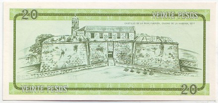 Банкнота 20 песо. 1985 год, Куба. Тип 1. Банкнота 20 песо. 1985 год, Куба. Тип 1.