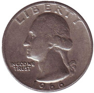 Монета 25 центов. 1966 год, США. Вашингтон. Монета 25 центов. 1966 год, США. Вашингтон.