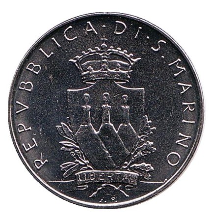 Монета 50 лир. 1979 год, Сан-Марино. Колокол. Институциональные органы государства.