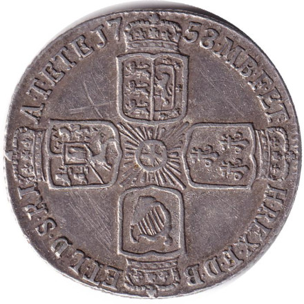 Монета 6 пенсов. 1758 год, Великобритания. Монета 6 пенсов. 1758 год, Великобритания.