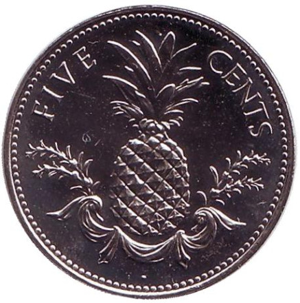 Монета 5 центов, 2005 год, Багамские острова. UNC. Ананас.