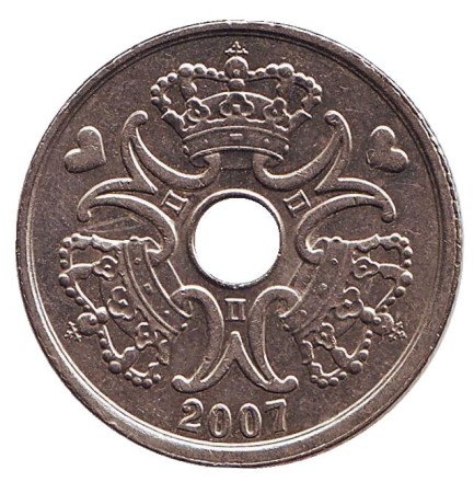 Монета 5 крон. 2007 год, Дания. Монета 5 крон. 2007 год, Дания.