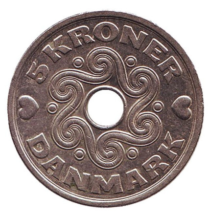 Монета 5 крон. 2007 год, Дания.