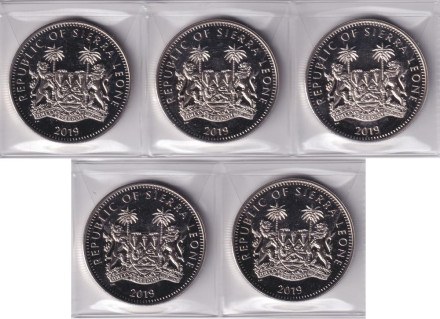 Набор монет номиналом 1 доллар (5 шт.). 2019 год, Сьерра Леоне. Большая пятёрка зверей Африки.