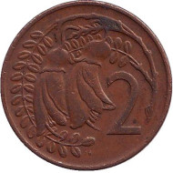 Монета 2 цента. 1972 год, Новая Зеландия. Цветки куаваи.