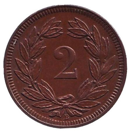 Монета 2 раппена. 1900 год, Швейцария. XF.