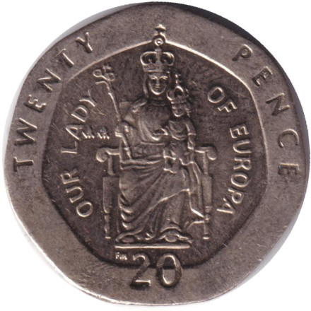 Монета 20 пенсов. 2002 год, Гибралтар. Монета 20 пенсов. 2002 год, Гибралтар.