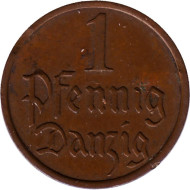 Монета 1 пфенниг. 1937 год, Данциг. Монета 1 пфенниг. 1937 год, Данциг.