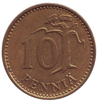 Монета 10 пенни. 1975 год, Финляндия. Монета 10 пенни. 1975 год, Финляндия.