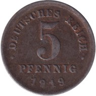 Монета 5 пфеннигов. 1919 год (D), Германская империя. Монета 5 пфеннигов. 1919 год (D), Германская империя.