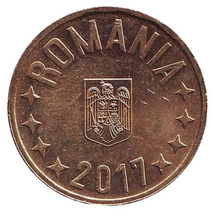 Монета 50 бани. 2017 год, Румыния. Из обращения.