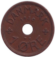 Монета 1 эре. 1930 год, Дания. Монета 1 эре. 1930 год, Дания.