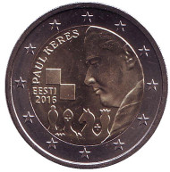 Монета 2 евро. 2016 год, Эстония. 100 лет со дня рождения Пауля Кереса.