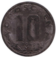 Монета 10 грошей. 1949 год, Австрия. Монета 10 грошей. 1949 год, Австрия.