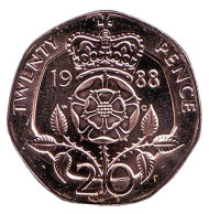 Монета 20 пенсов. 1988 год, Великобритания. BU.