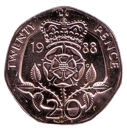 Монета 20 пенсов. 1988 год, Великобритания. BU.
