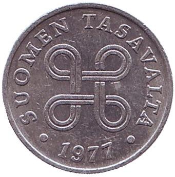 Монета 1 пенни. 1977 год, Финляндия.