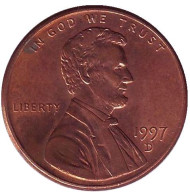 Монета 1 цент. 1997 год (D), США. Линкольн. Монета 1 цент. 1997 год (D), США. Линкольн.