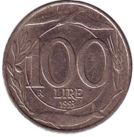 Монета 100 лир. 1993 год, Италия. Монета 100 лир. 1993 год, Италия.