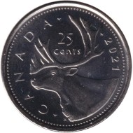 Монета 25 центов. 2021 год, Канада. Канадский олень (Карибу).