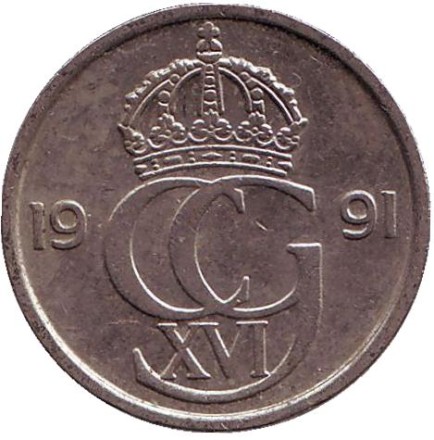 Монета 50 эре. 1991 год, Швеция.