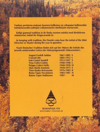 Природа Финляндии. Набор монет Финляндии в буклете (5 шт., с жетоном), 1994 год, Финляндия. (Вар. II)