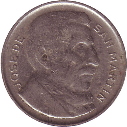 Монета 20 сентаво. 1951 год, Аргентина. Генерал Хосе де Сан-Мартин.