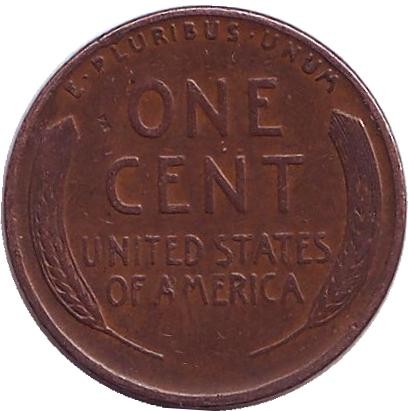 Монета 1 цент. 1937 год, США. (Без отметки монетного двора). Линкольн.